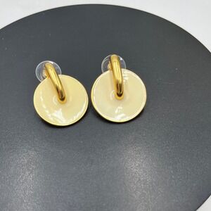 J. Crew Gold Tone Hoop Cream Enamel Disc Pierced Earrings